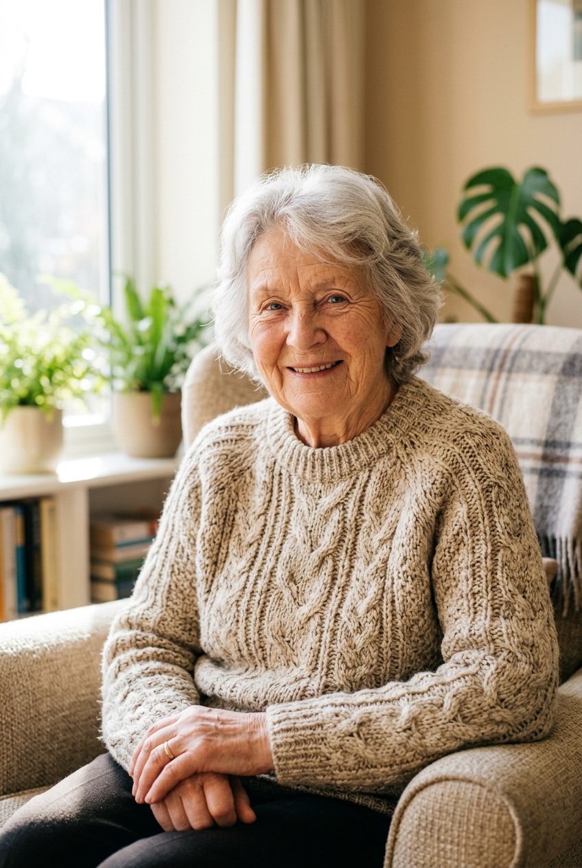 Caregiver and senior smiling together