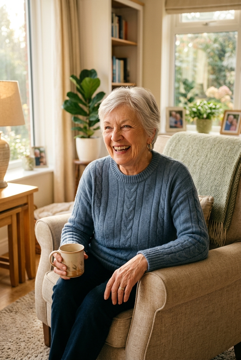 Seniors and caregivers sharing joyful moments at home