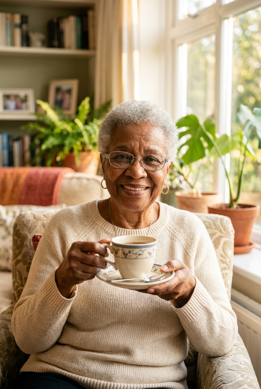 Seniors and caregivers sharing joyful moments at home