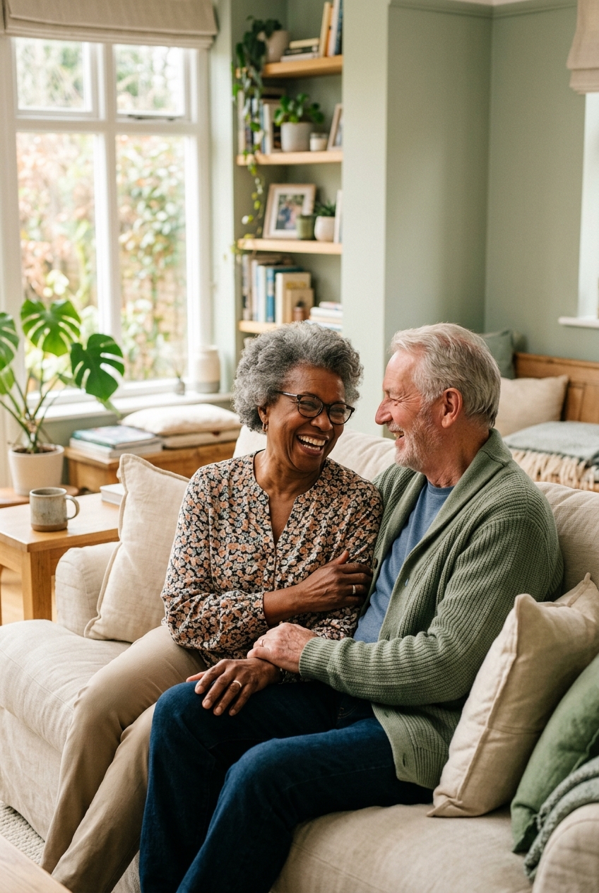 A senior enjoying joyful time at home with loved ones
